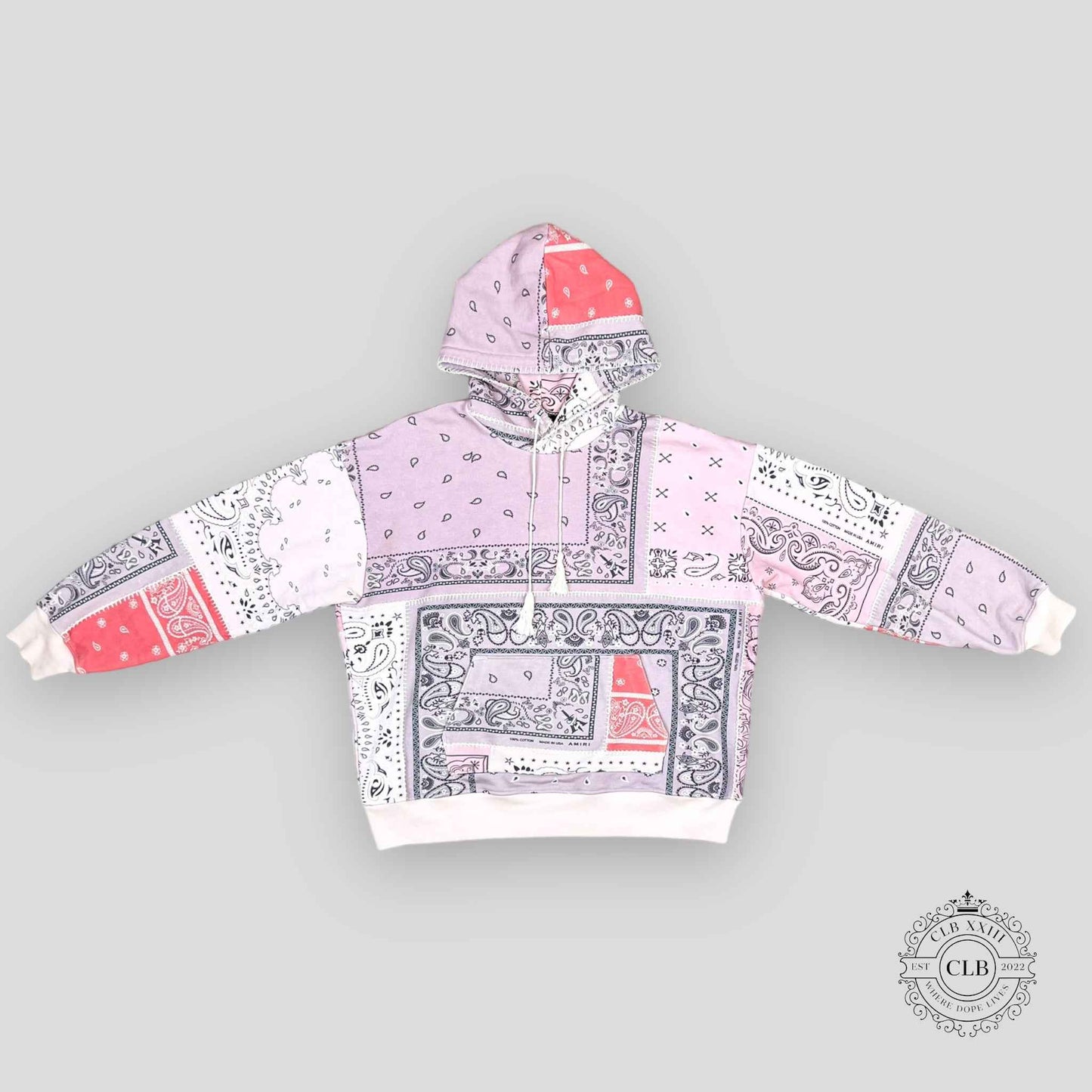 Amiri Paisley Print Mock Neck Hoodie in Pink
