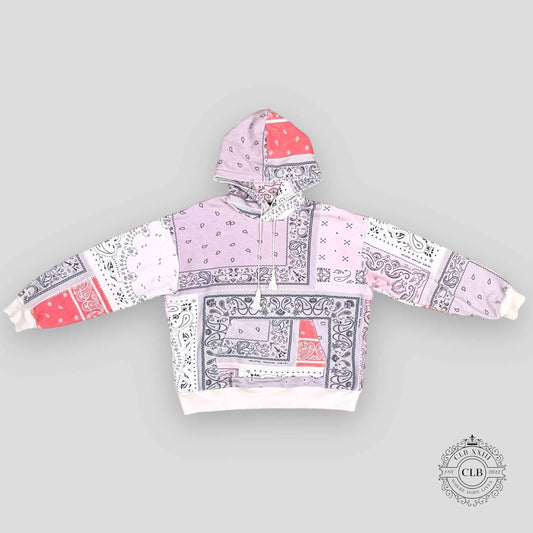 Amiri Paisley Print Mock Neck Hoodie in Pink