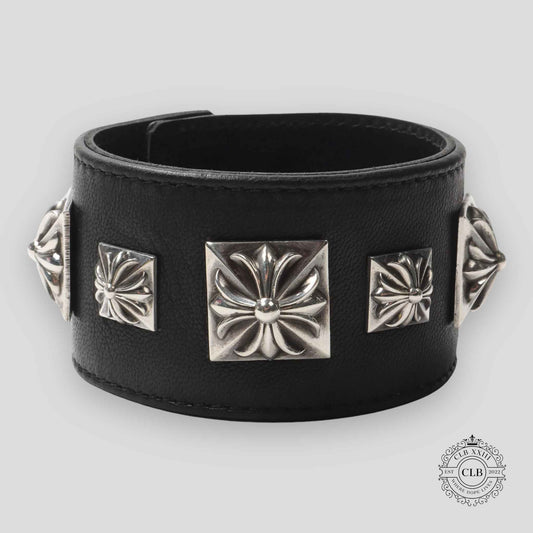 CHROME HEARTS WIDE LEATHER BRACELET - BLACK