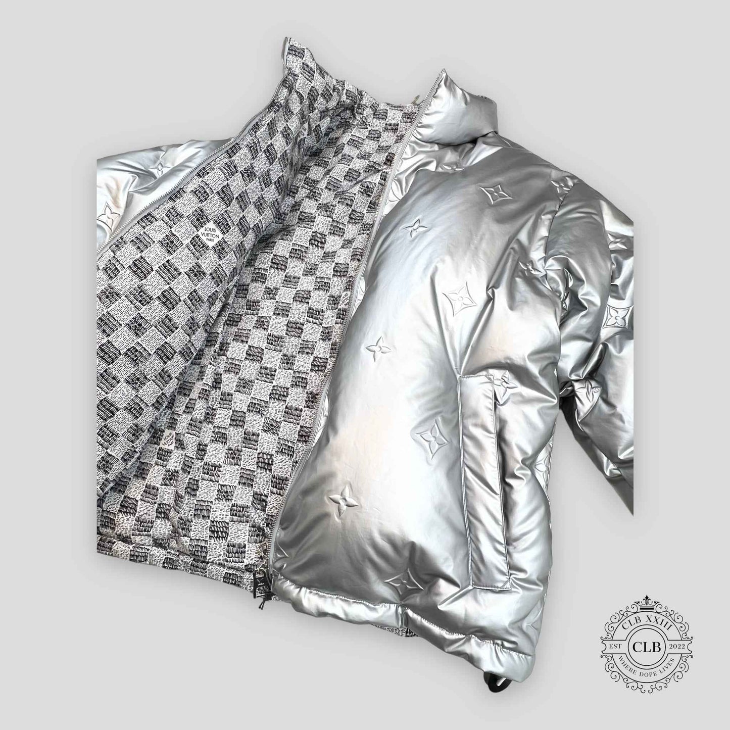 Louis Vuitton Reversible Monogram Puffer Jacket in Silver