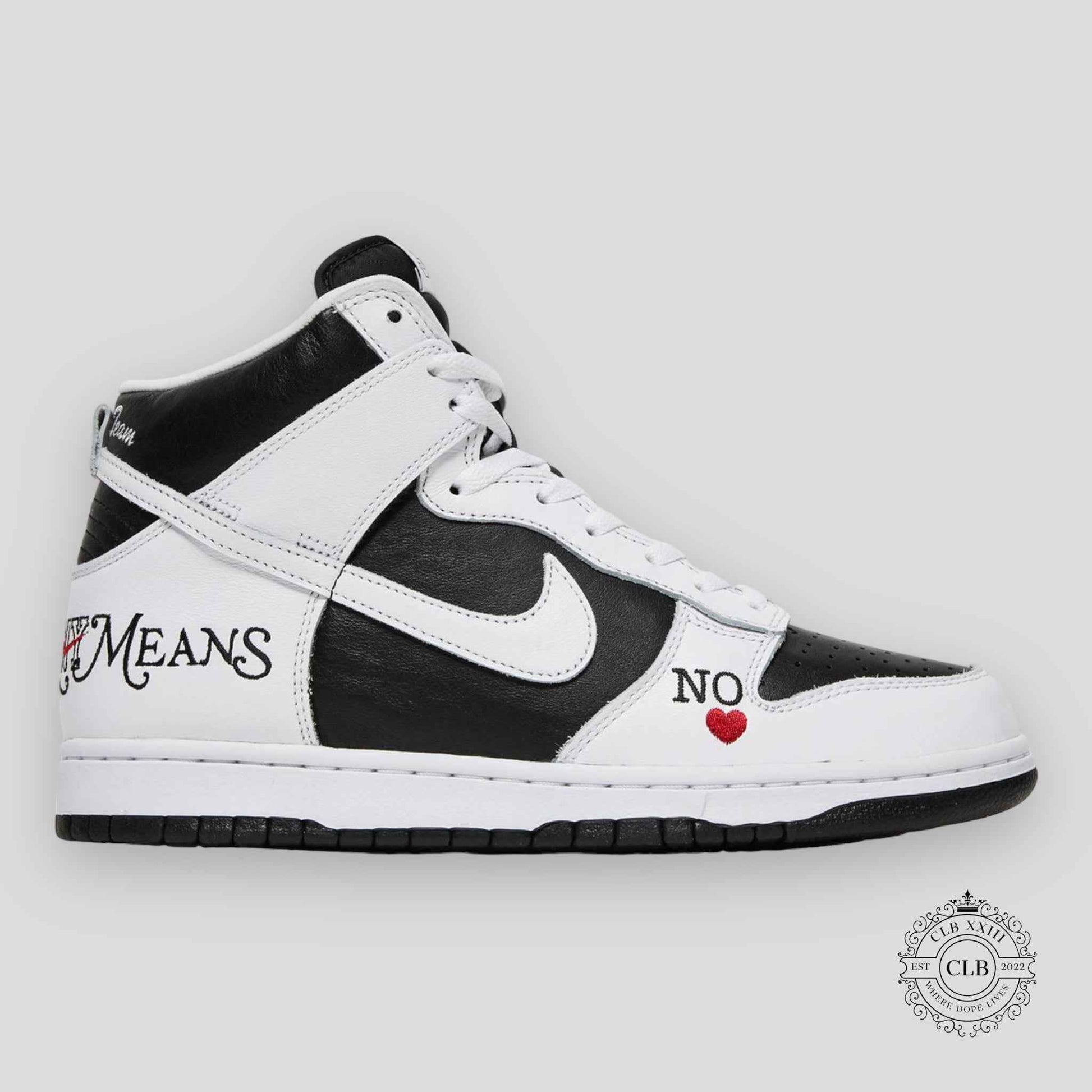 NIKE SB DUNK HIGH X SUPREME "BY ANY MEANS - BLACK & WHITE"