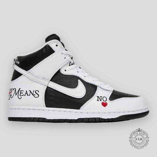 NIKE SB DUNK HIGH X SUPREME "BY ANY MEANS - BLACK & WHITE"