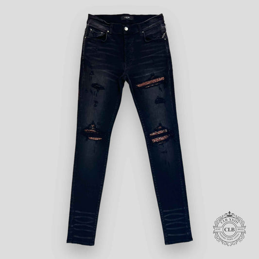 AMIRI MX1 BROWN BANDANA PATCH JEANS - AGED BLACK