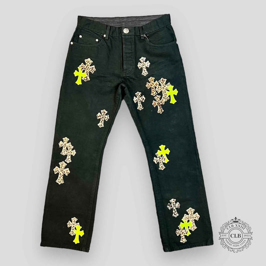 CHROME HEARTS PATCHWORK JEANS - LEOPARD / GREEN