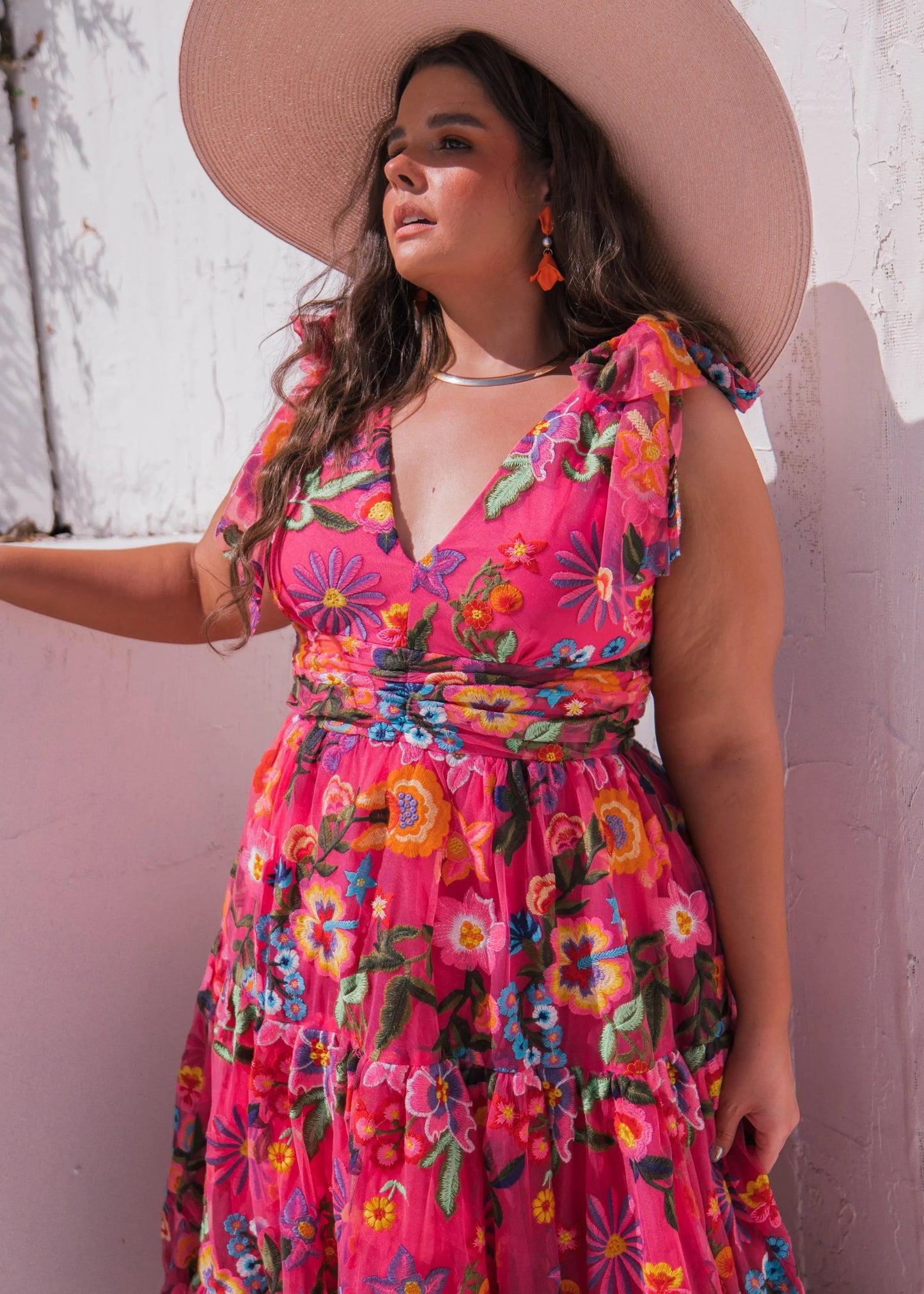 Hibiscus Sleeveless Empire Waist Midi Dress - JUSTLUXURY