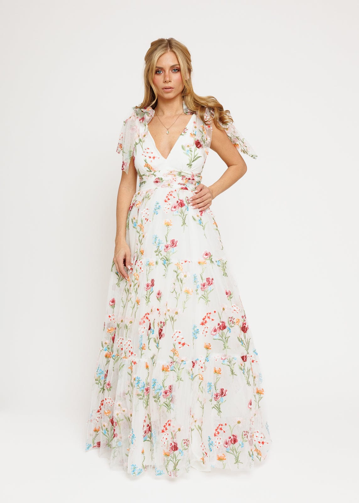 Margaret Floral Embroidered Maxi Wedding Dress - JUSTLUXURY