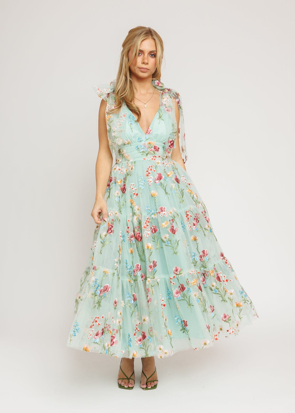Margaret Floral Midi Dress Green - JUSTLUXURY
