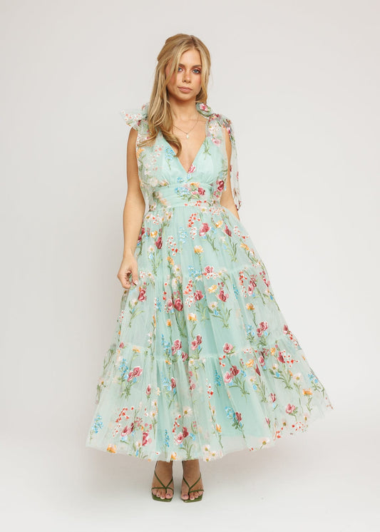 Margaret Floral Midi Dress Green - JUSTLUXURY