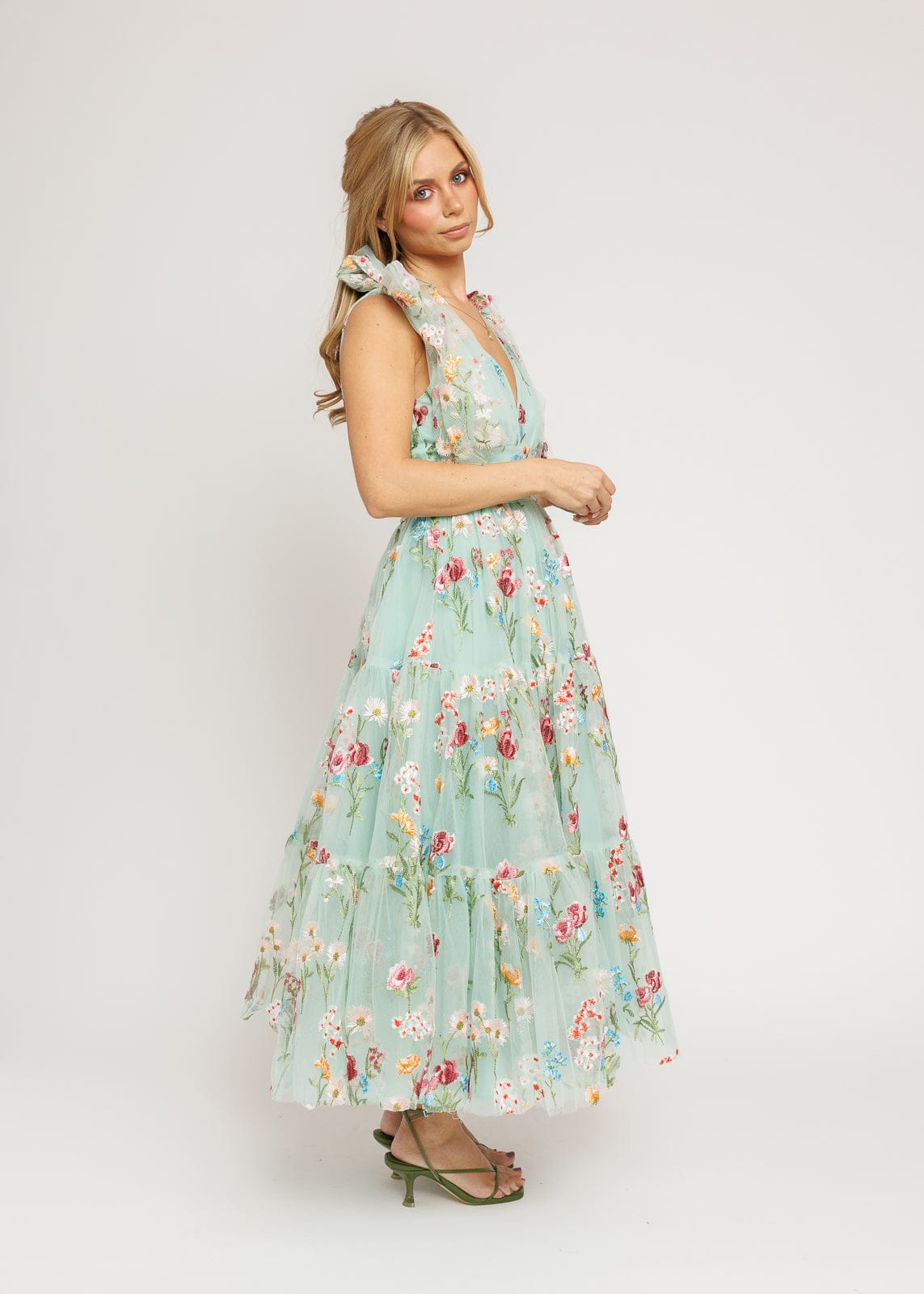 Margaret Floral Midi Dress Green - JUSTLUXURY