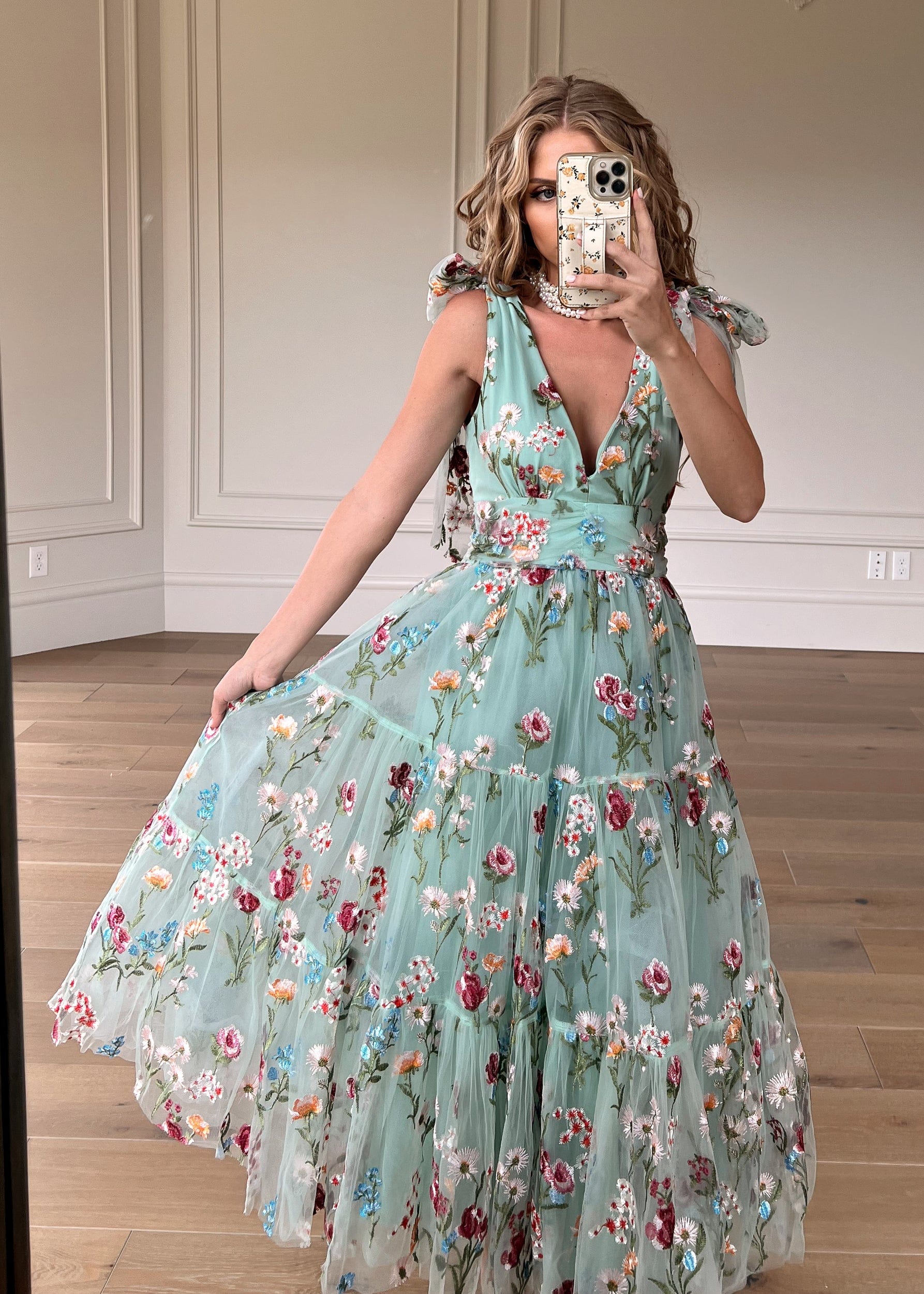 Margaret Floral Midi Dress Green - JUSTLUXURY