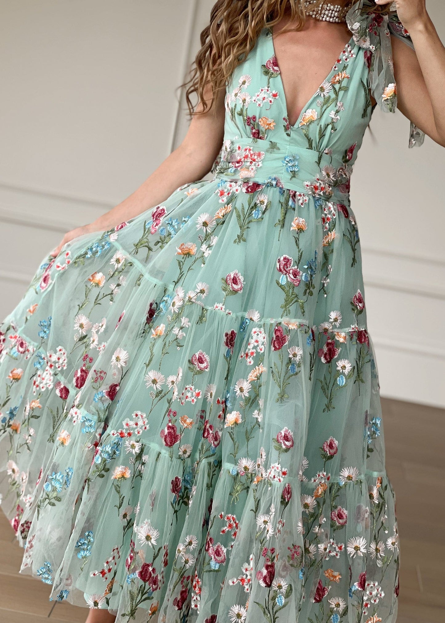 Margaret Floral Midi Dress Green - JUSTLUXURY