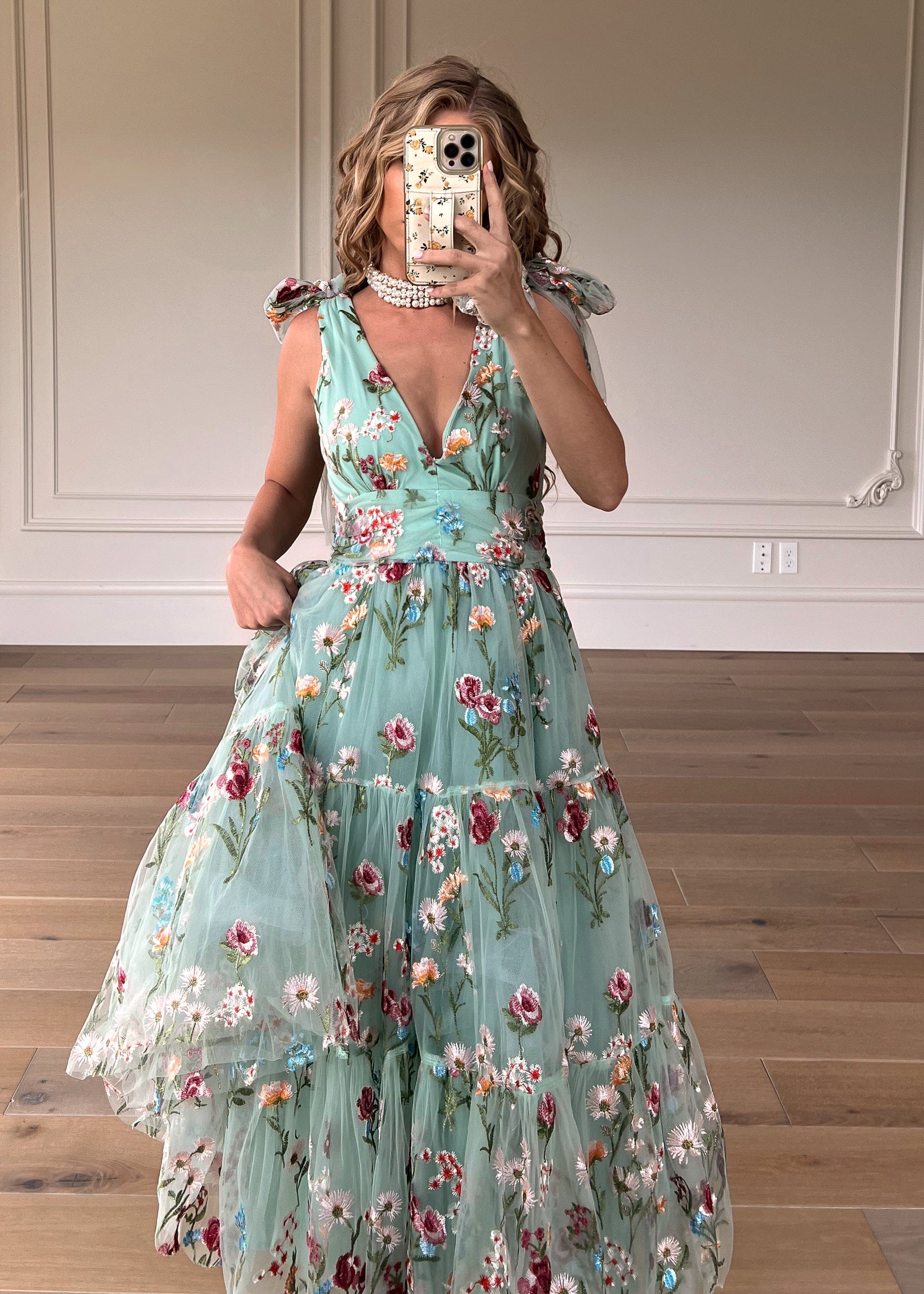 Margaret Floral Midi Dress Green - JUSTLUXURY