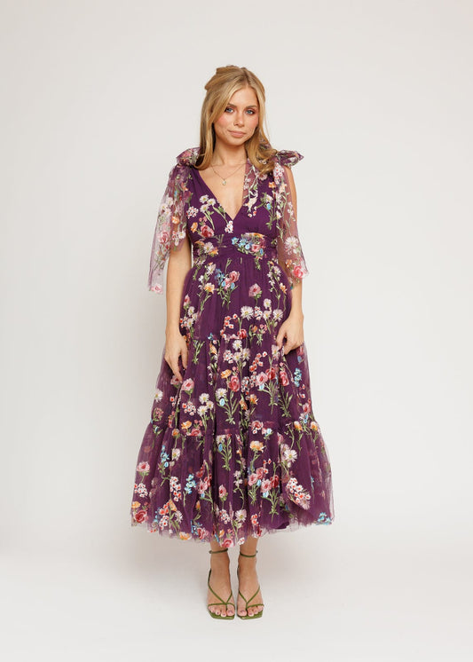 Margaret Floral Midi Dress Purple - JUSTLUXURY