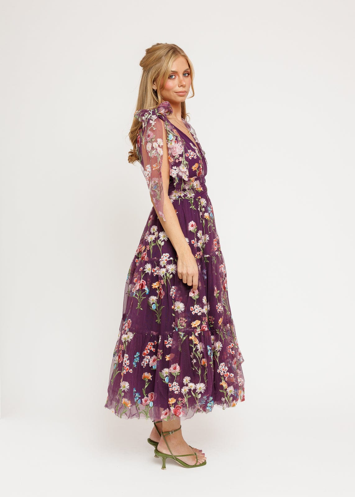 Margaret Floral Midi Dress Purple - JUSTLUXURY