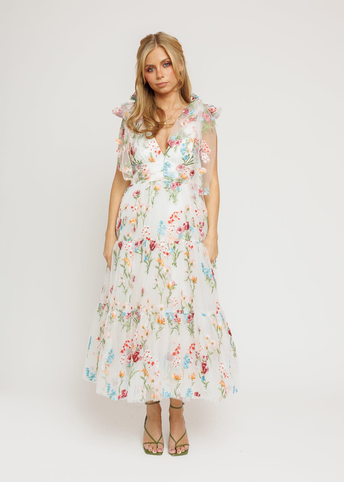 Margaret Floral Midi Dress White - JUSTLUXURY