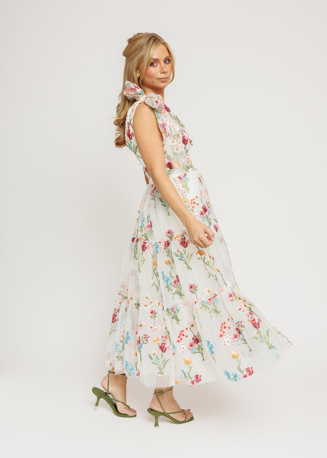 Margaret Floral Midi Dress White - JUSTLUXURY