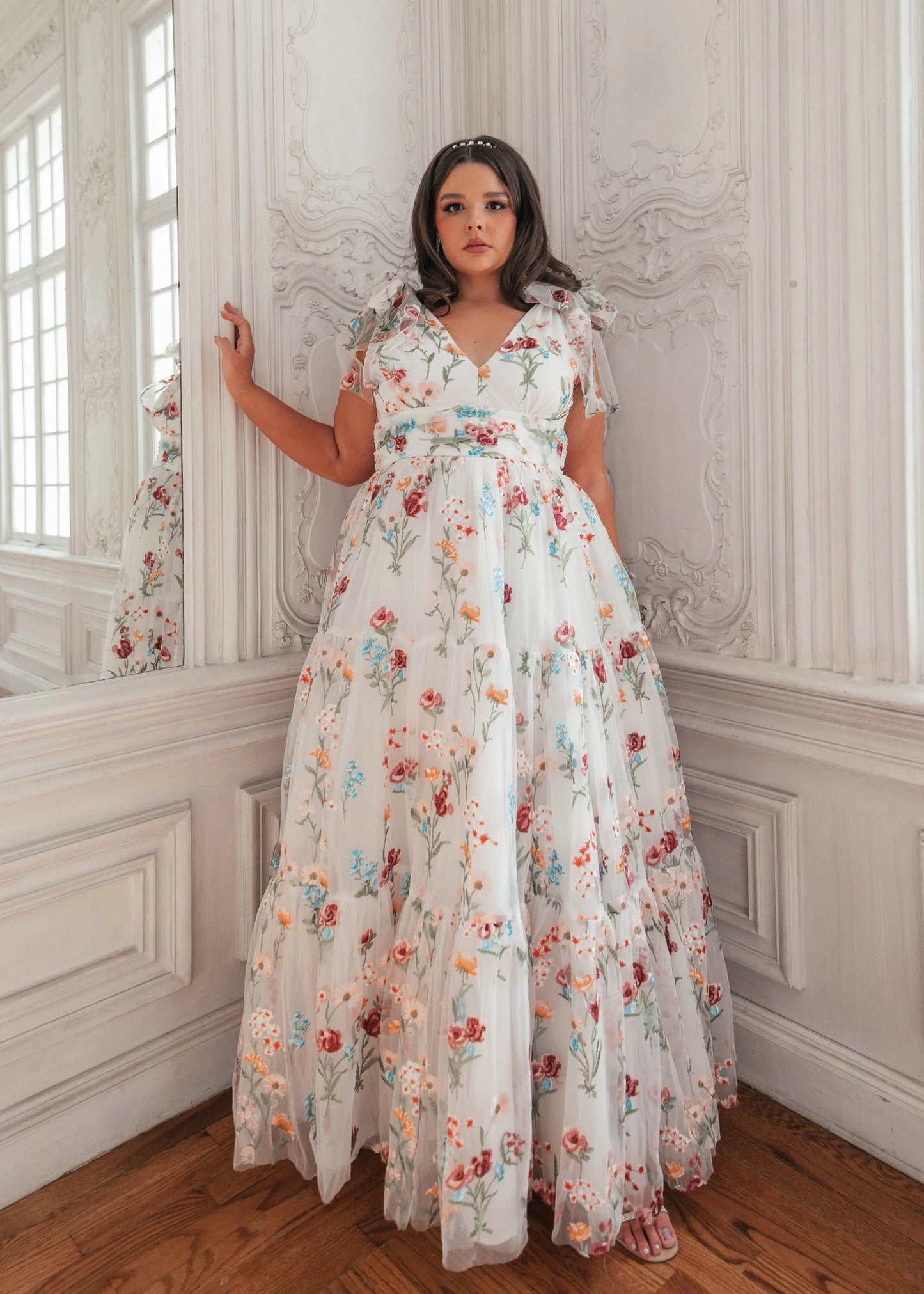 Margaret Floral Embroidered Maxi Wedding Dress - JUSTLUXURY