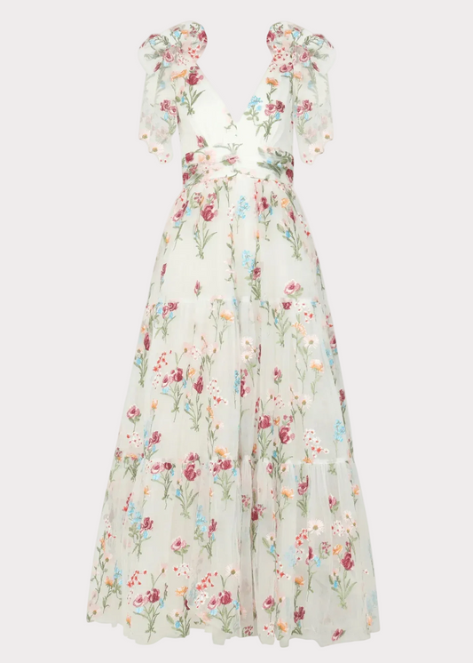 Margaret Floral Embroidered Maxi Wedding Dress - JUSTLUXURY