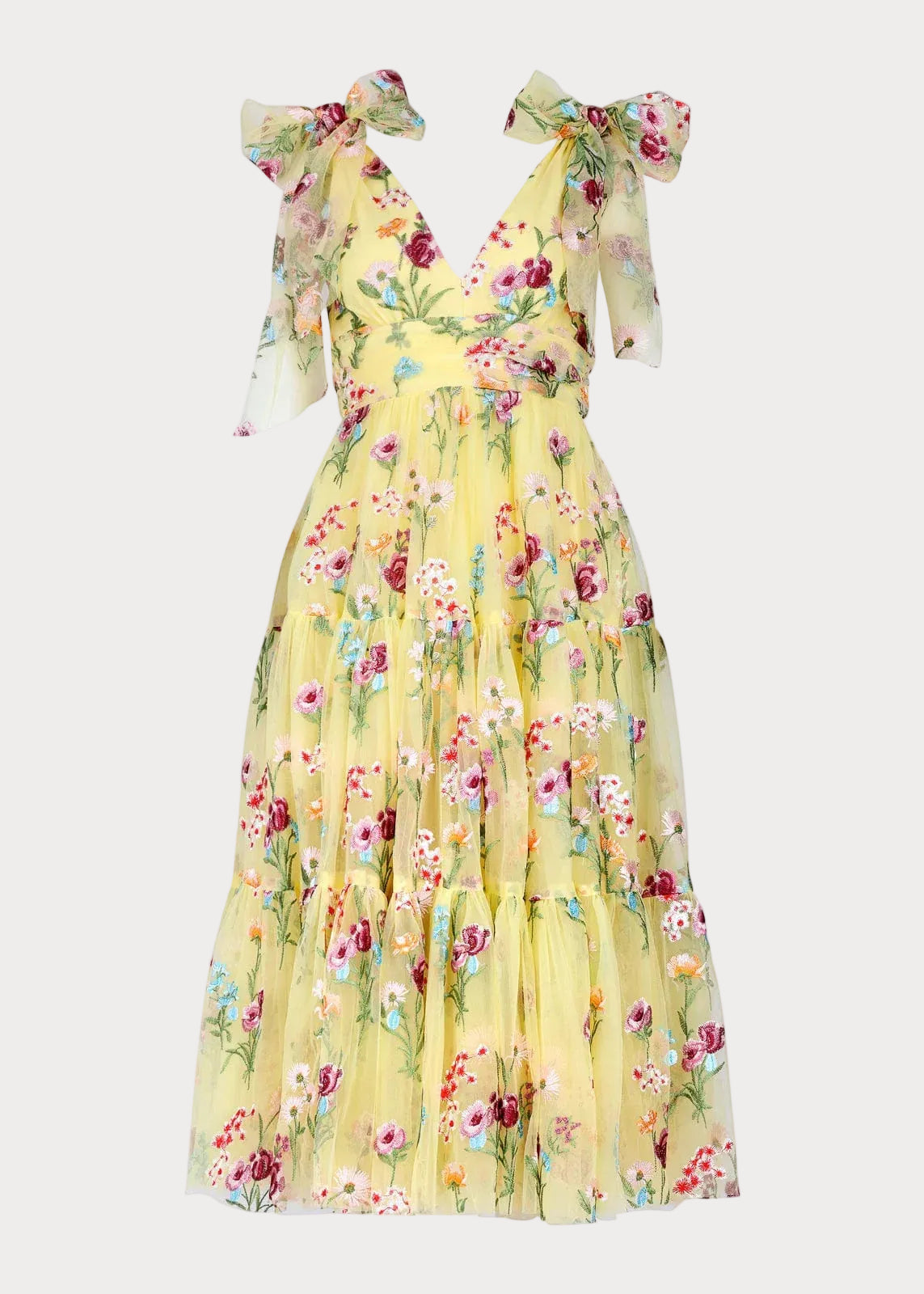 Margaret Floral Embroidered Midi Dress Yellow - JUSTLUXURY