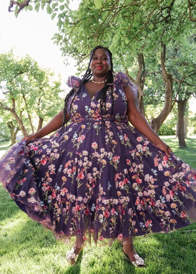 Margaret Floral Midi Dress Purple - JUSTLUXURY