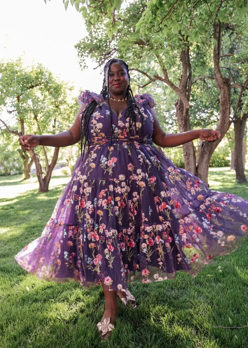 Margaret Floral Midi Dress Purple - JUSTLUXURY