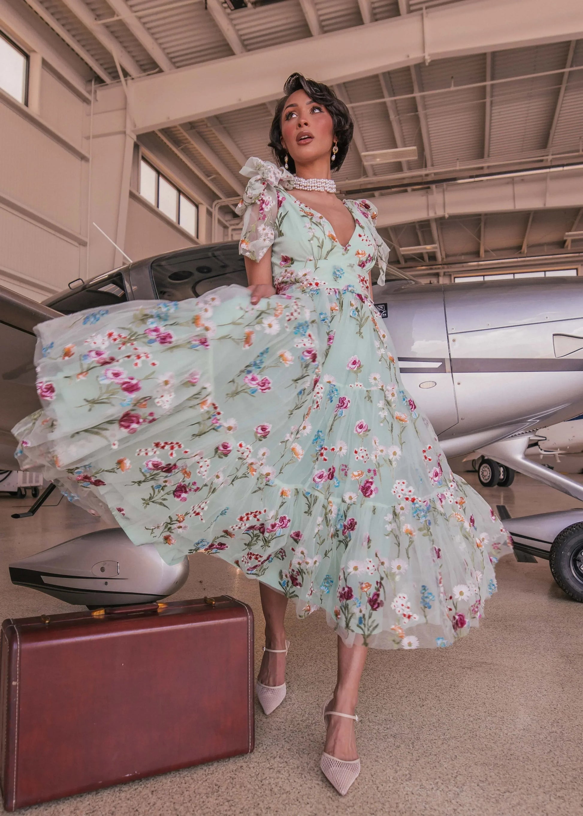 Margaret Floral Midi Dress Green - JUSTLUXURY