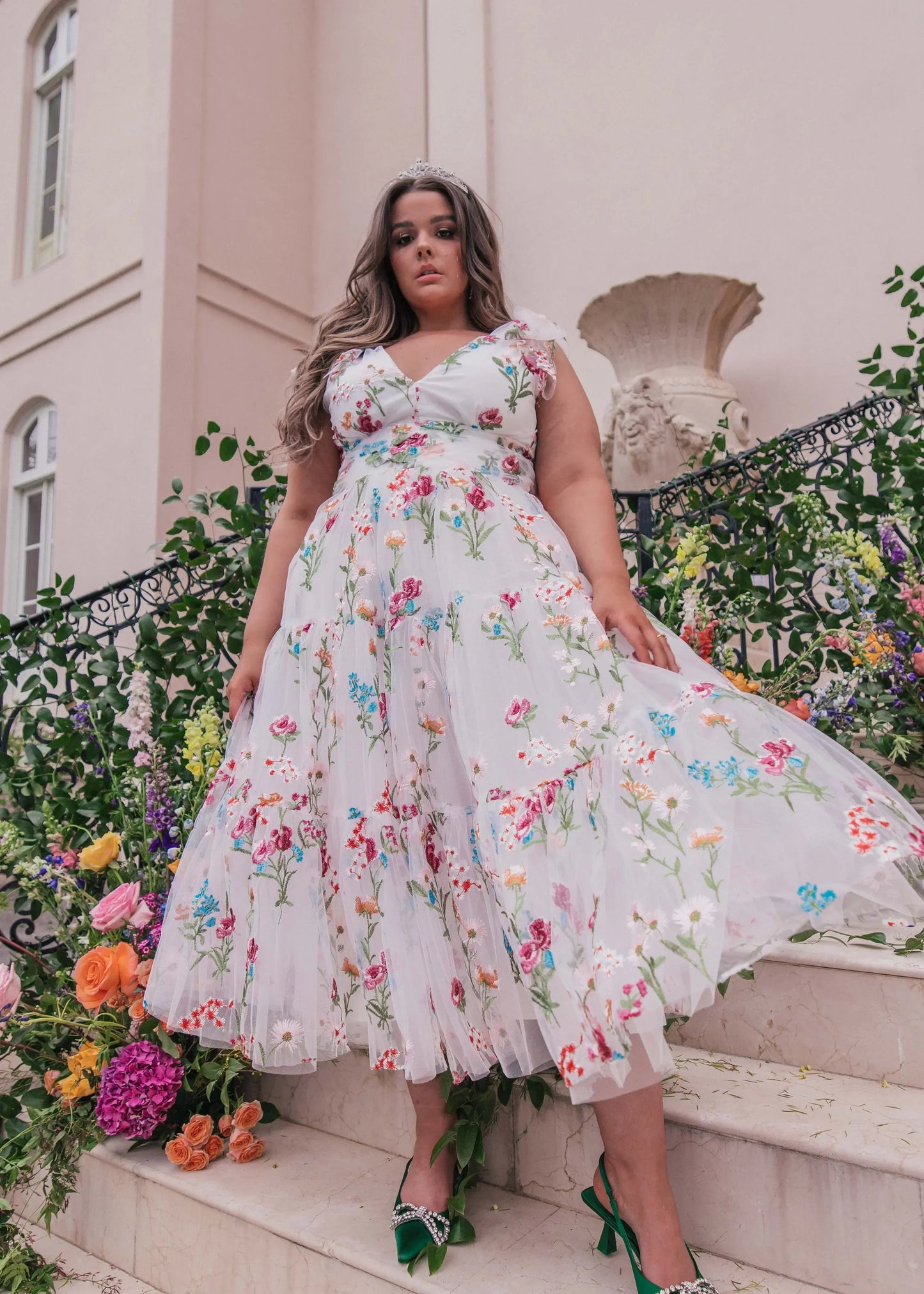 Margaret Floral Midi Dress White - JUSTLUXURY