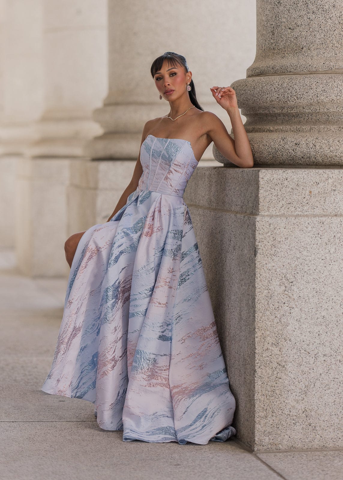 Nessa Metallic Dress - Blue - JUSTLUXURY