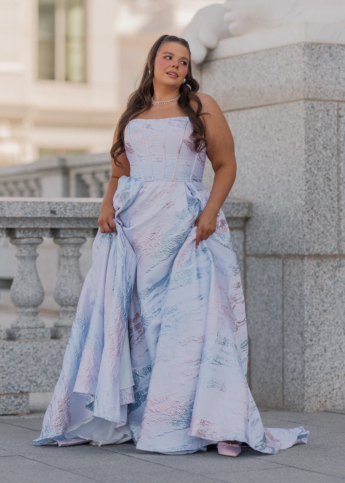 Nessa Metallic Dress - Blue - JUSTLUXURY