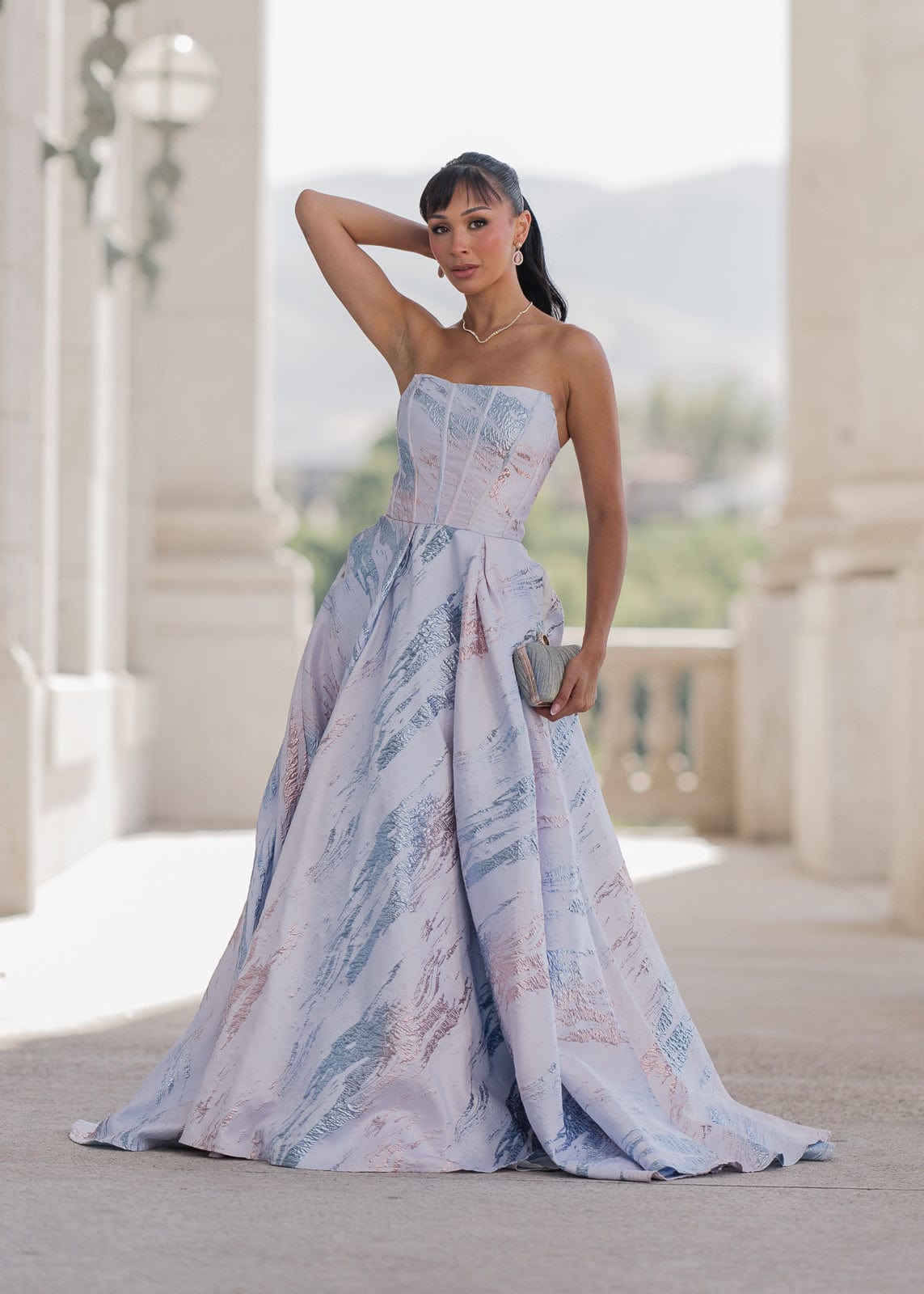 Nessa Metallic Dress - Blue - JUSTLUXURY