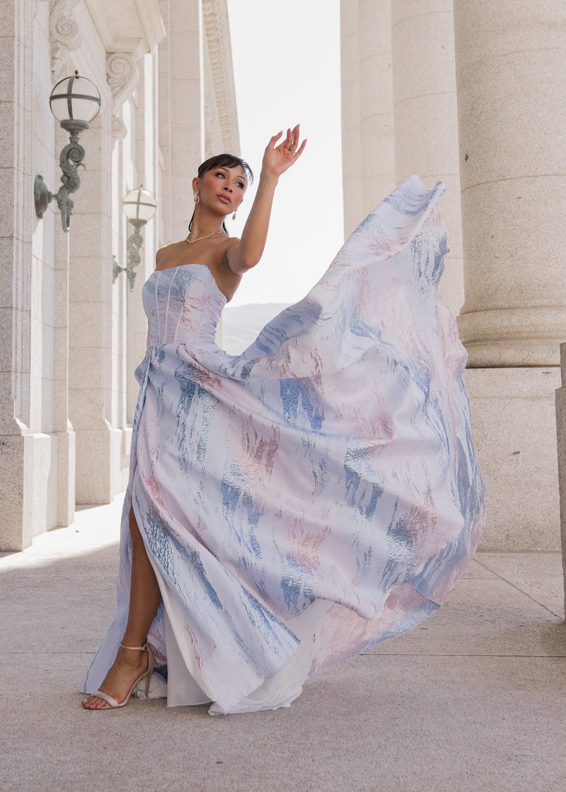 Nessa Metallic Dress - Blue - JUSTLUXURY