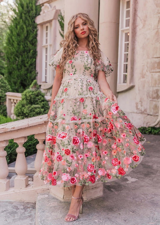 Rose Dress Midi - Cream