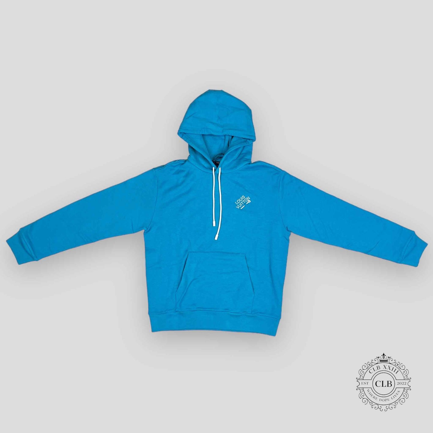 LOUIS VUITTON EMBROIDERED SIGNATURE COTTON HOODIE - PIGEON BLUE