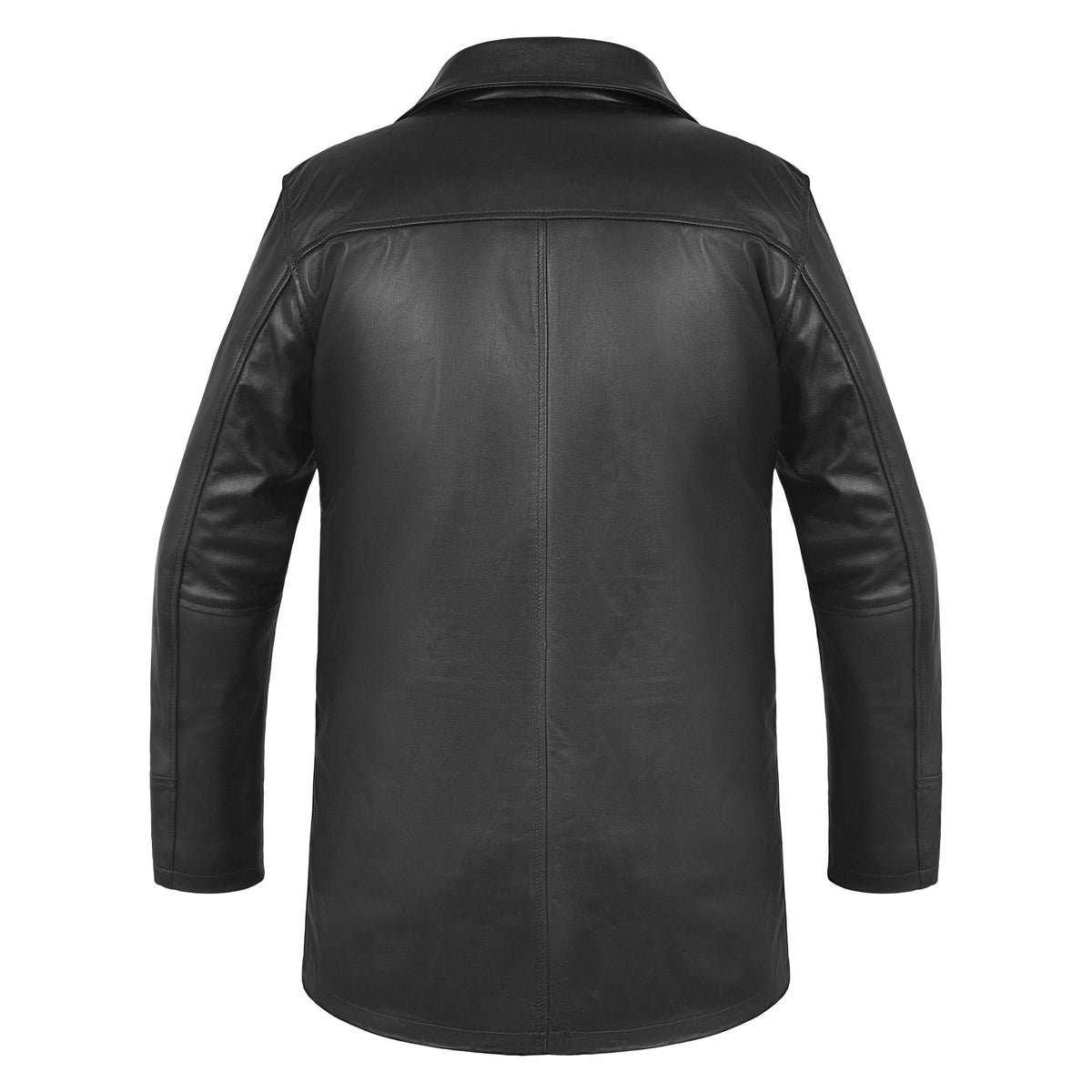 Men's Black Cowhide Car Coat with Plaid Lining