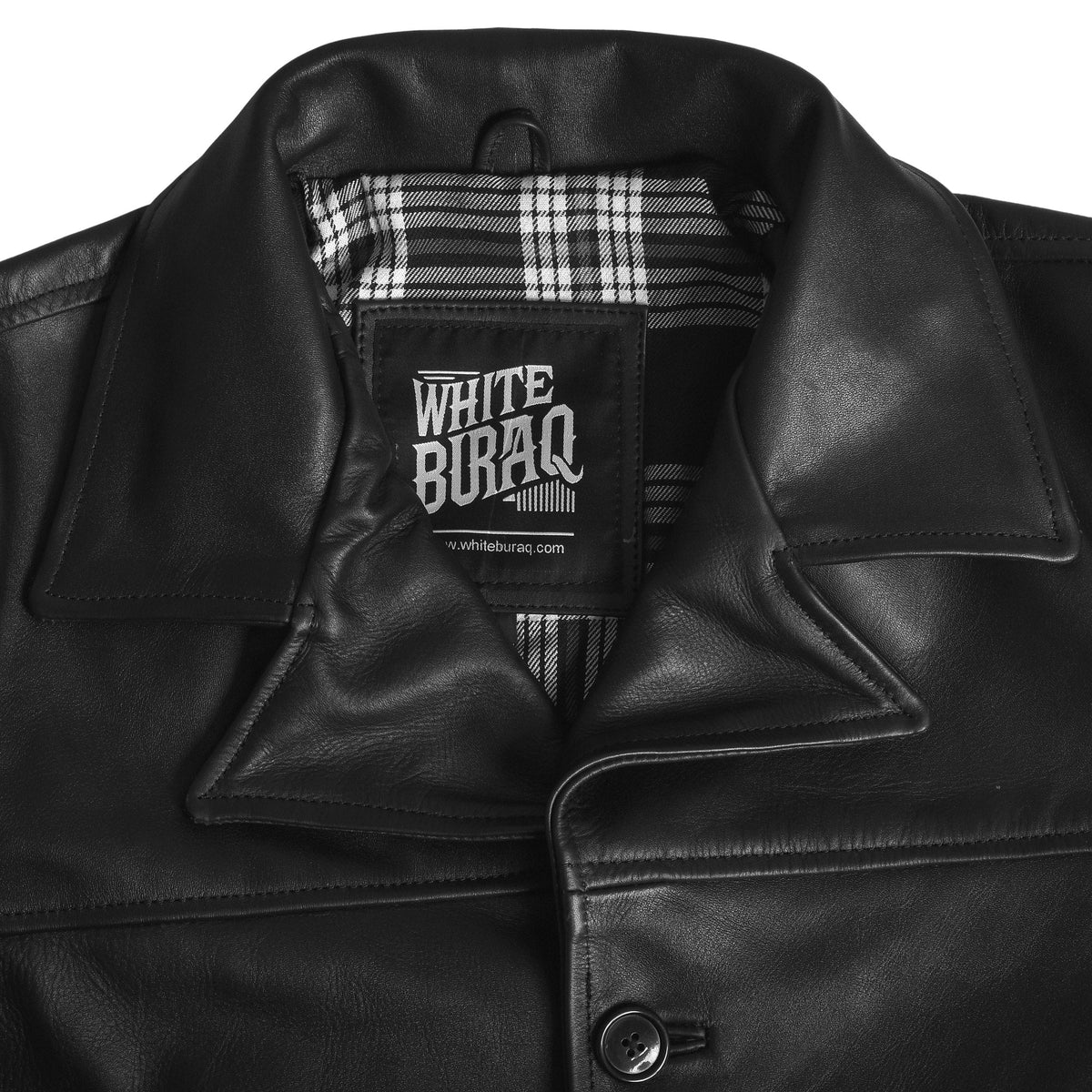 Men's Black Cowhide Car Coat with Plaid Lining