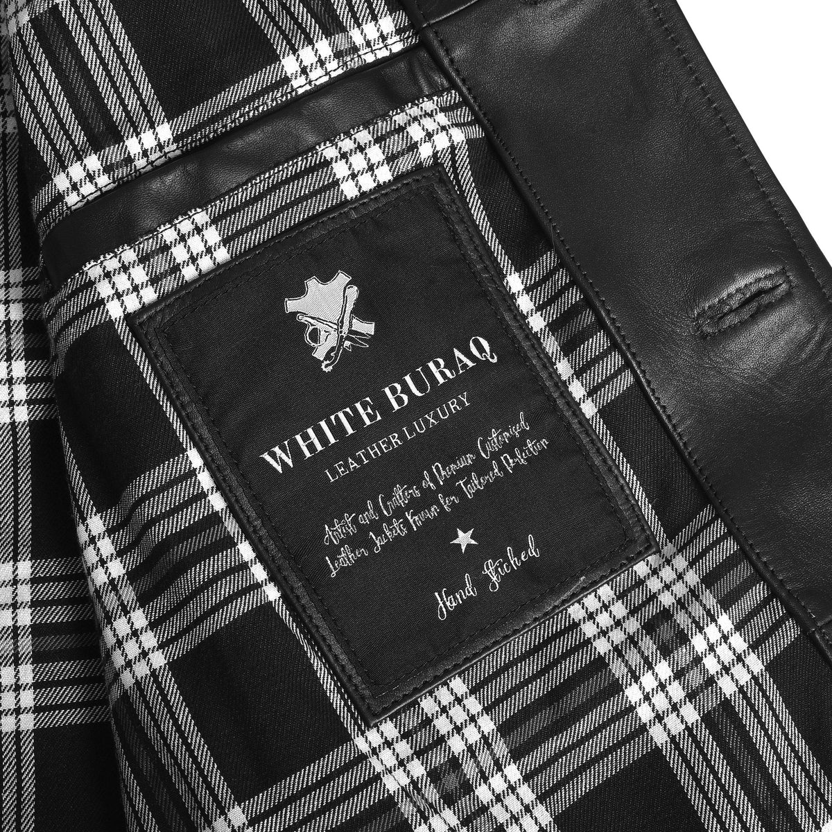 Men's Black Cowhide Car Coat with Plaid Lining