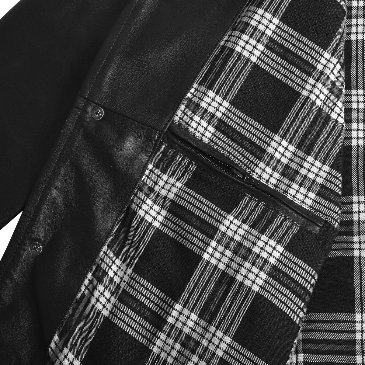 Men's Black Cowhide Car Coat with Plaid Lining