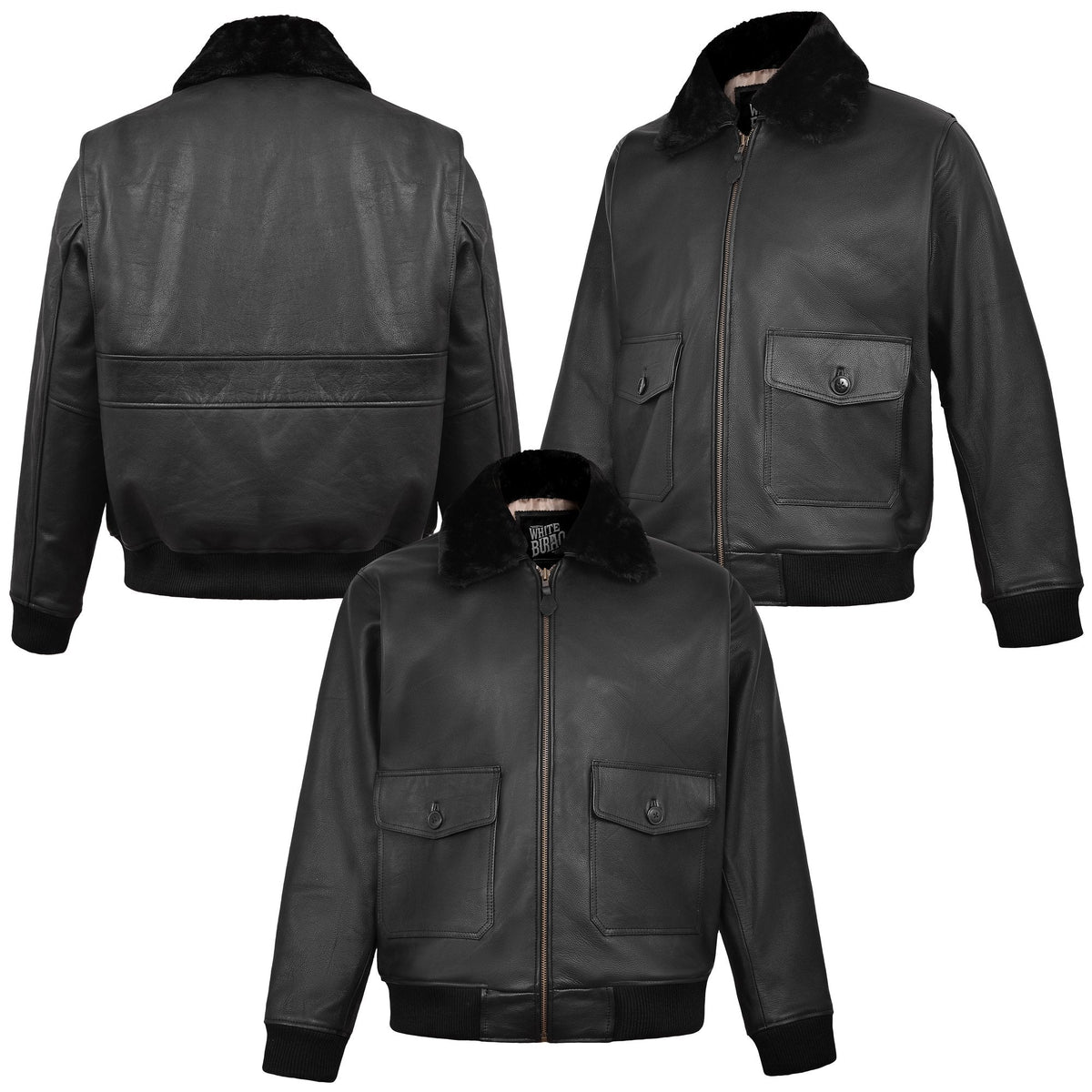 Men's Black Leather G-1 Flight Jacket with Sherpa Collar