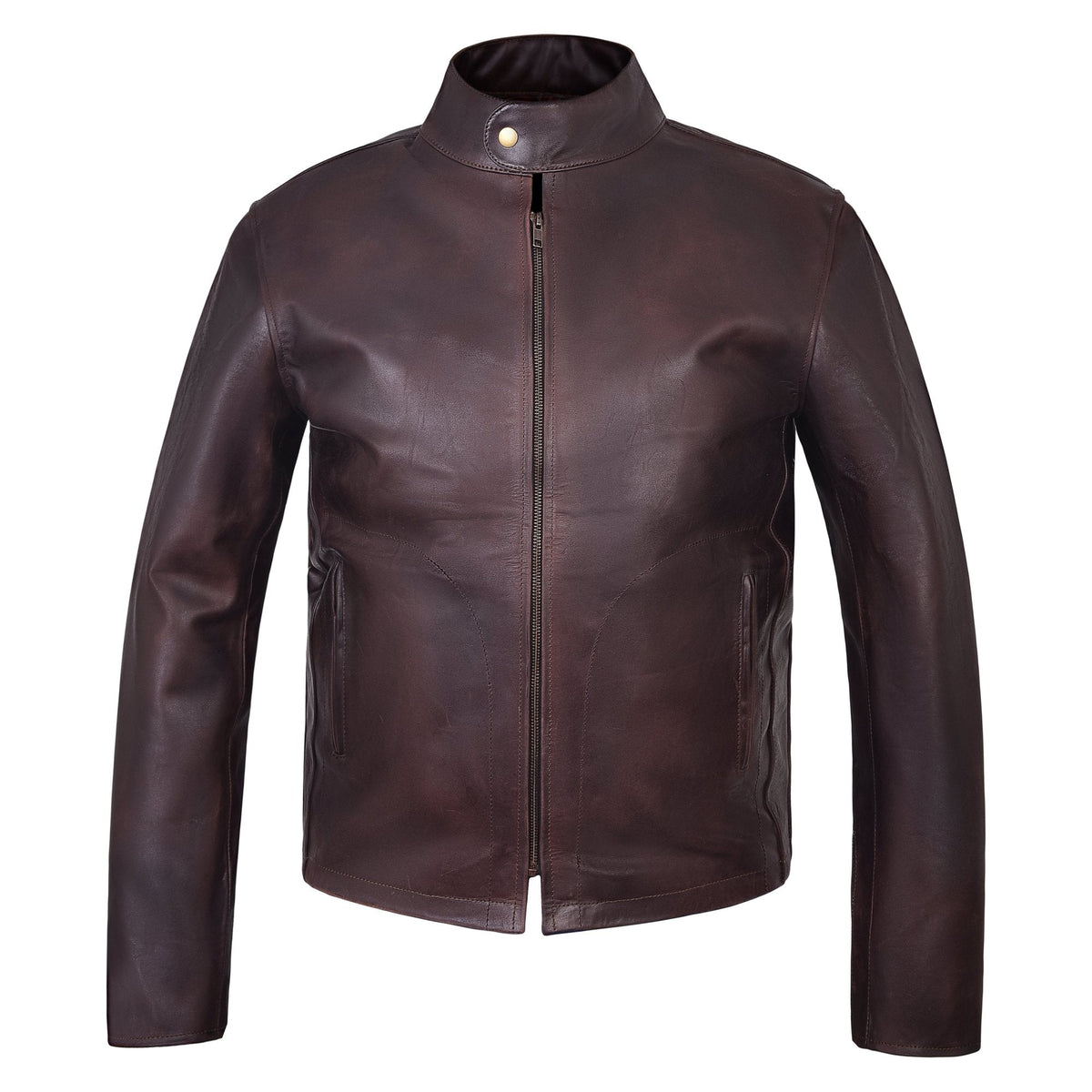 Men's Two-Tone Brown Cowhide Cafe Racer Jacket
