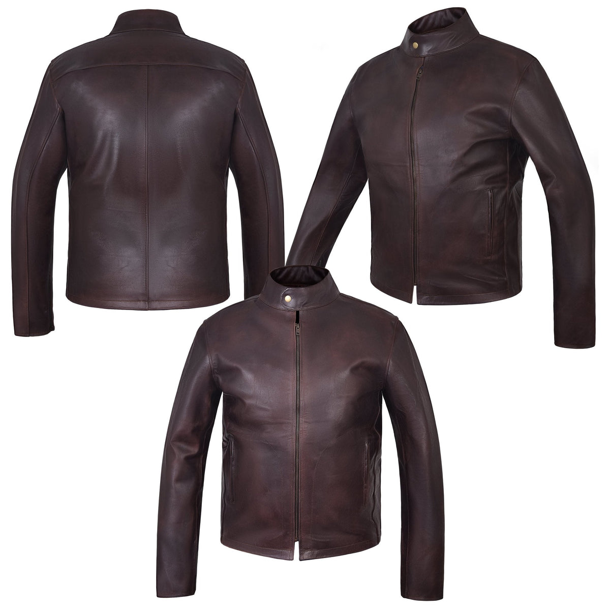 Men's Two-Tone Brown Cowhide Cafe Racer Jacket