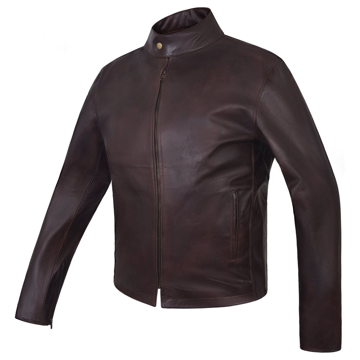 Men's Two-Tone Brown Cowhide Cafe Racer Jacket