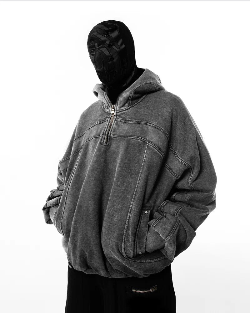 Vintage Washed Pullover | Spliced Streetwear Essential Hoodie