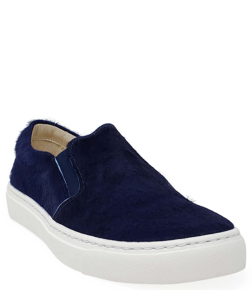 Navy Short Hair Calf Slip On Sneaker - JUSTLUXURY