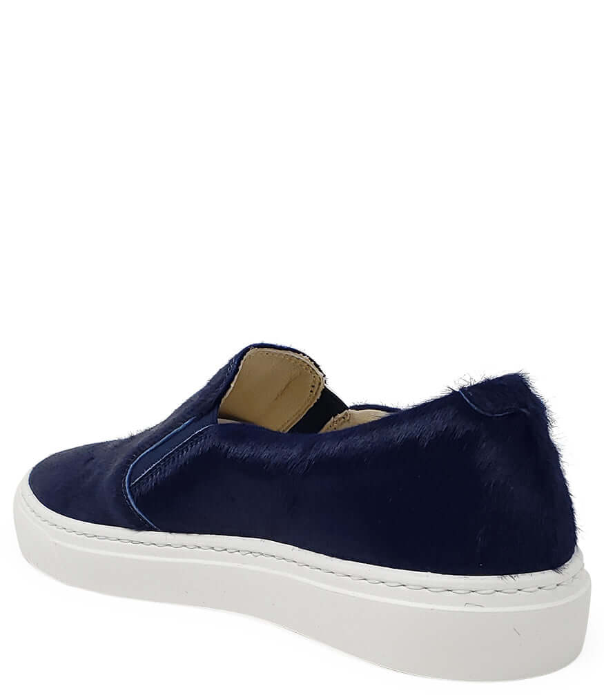 Navy Short Hair Calf Slip On Sneaker - JUSTLUXURY