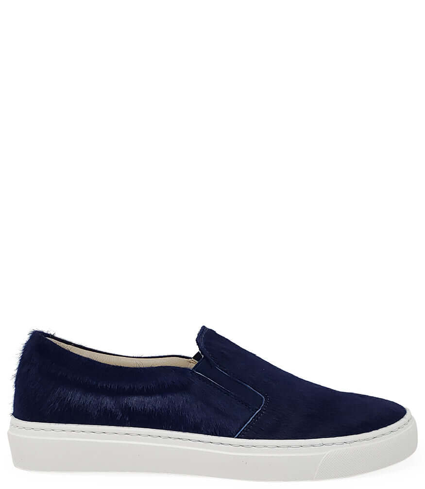 Navy Short Hair Calf Slip On Sneaker - JUSTLUXURY