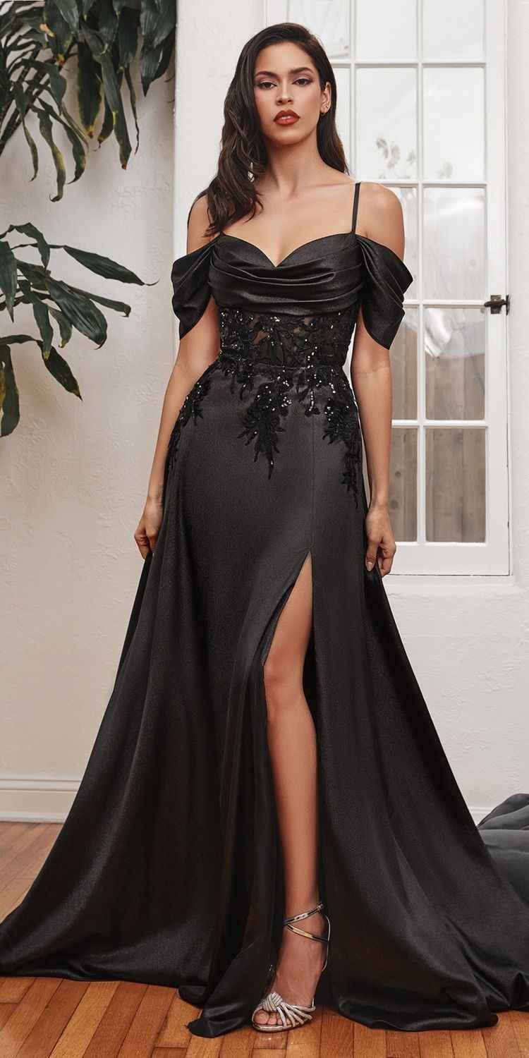Cinderella Divine OC012 Long Satin Off the Shoulder Gown