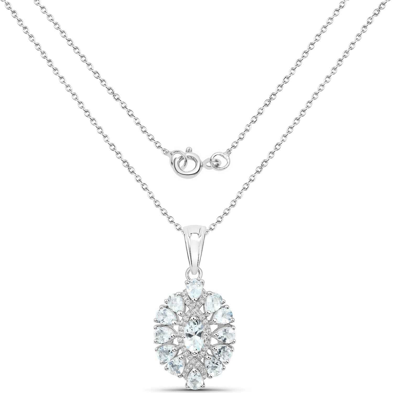 1.89 Carat Genuine Aquamarine and White Topaz .925 Sterling Silver Pendant
