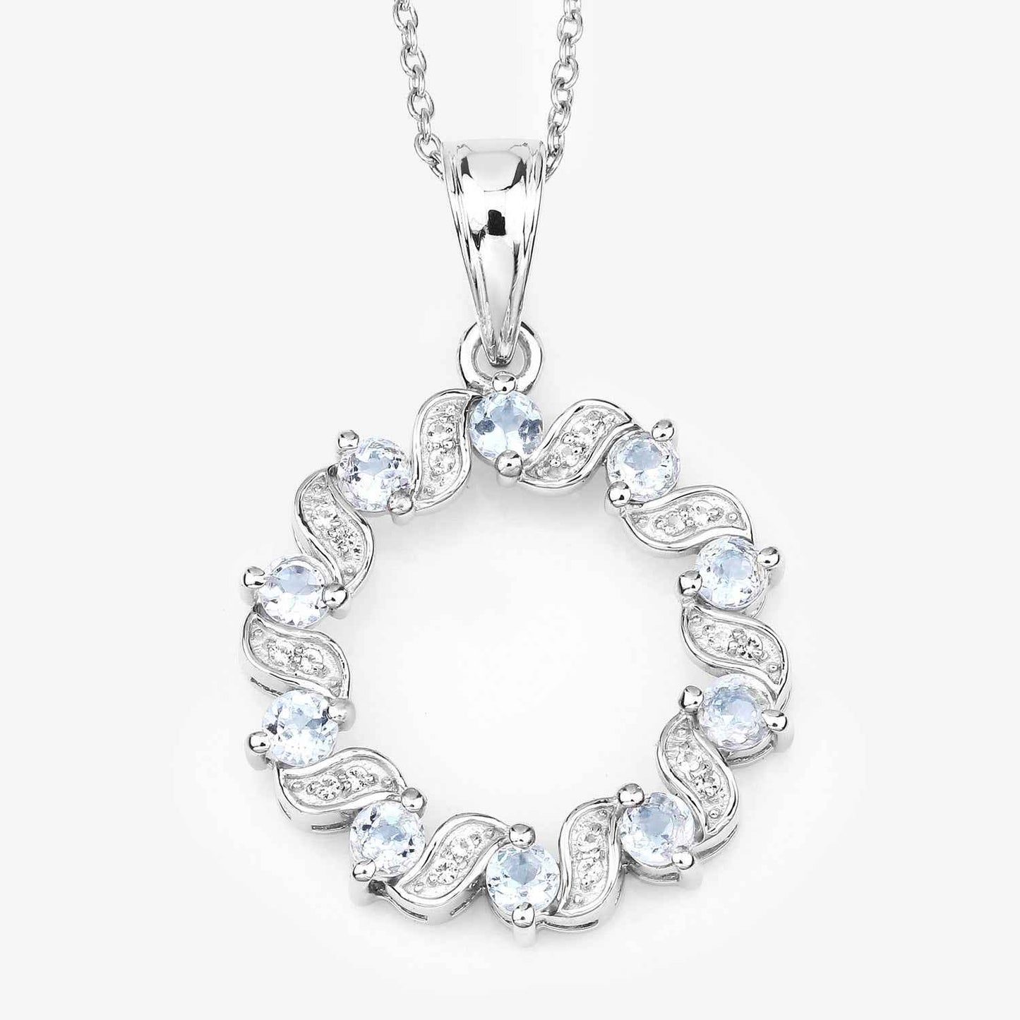 1.10 Carat Genuine Aquamarine and White Topaz .925 Sterling Silver Pendant