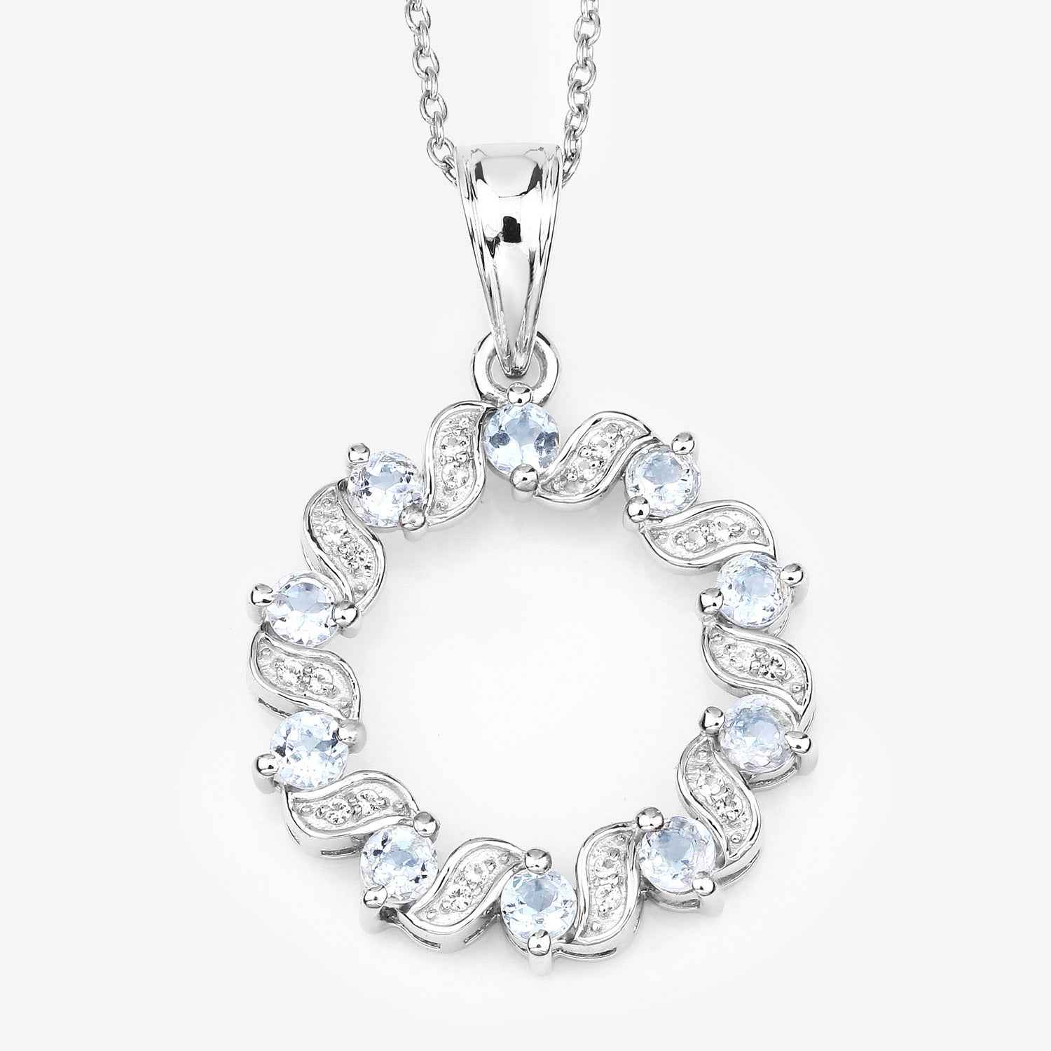 1.10 Carat Genuine Aquamarine and White Topaz .925 Sterling Silver Pendant