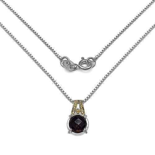 3.16 Carat Genuine Smoky Quartz, Yellow Diamond & White Diamond .925 Sterling Silver Pendant